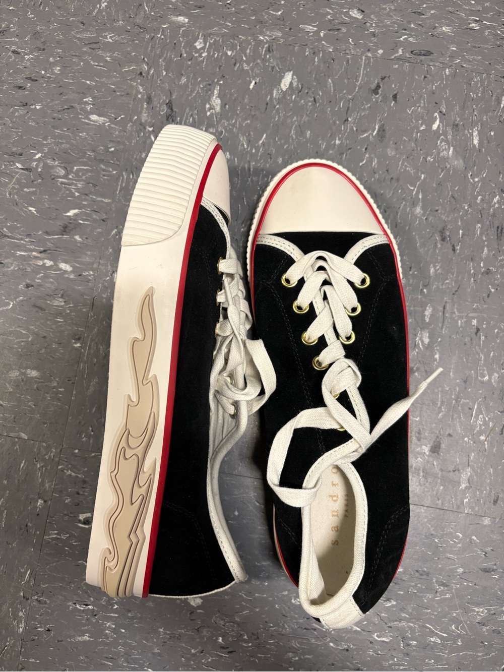 Sandro Black Low-Top Sneakers with White Trim and Red Stripe - Picture 7 of 8